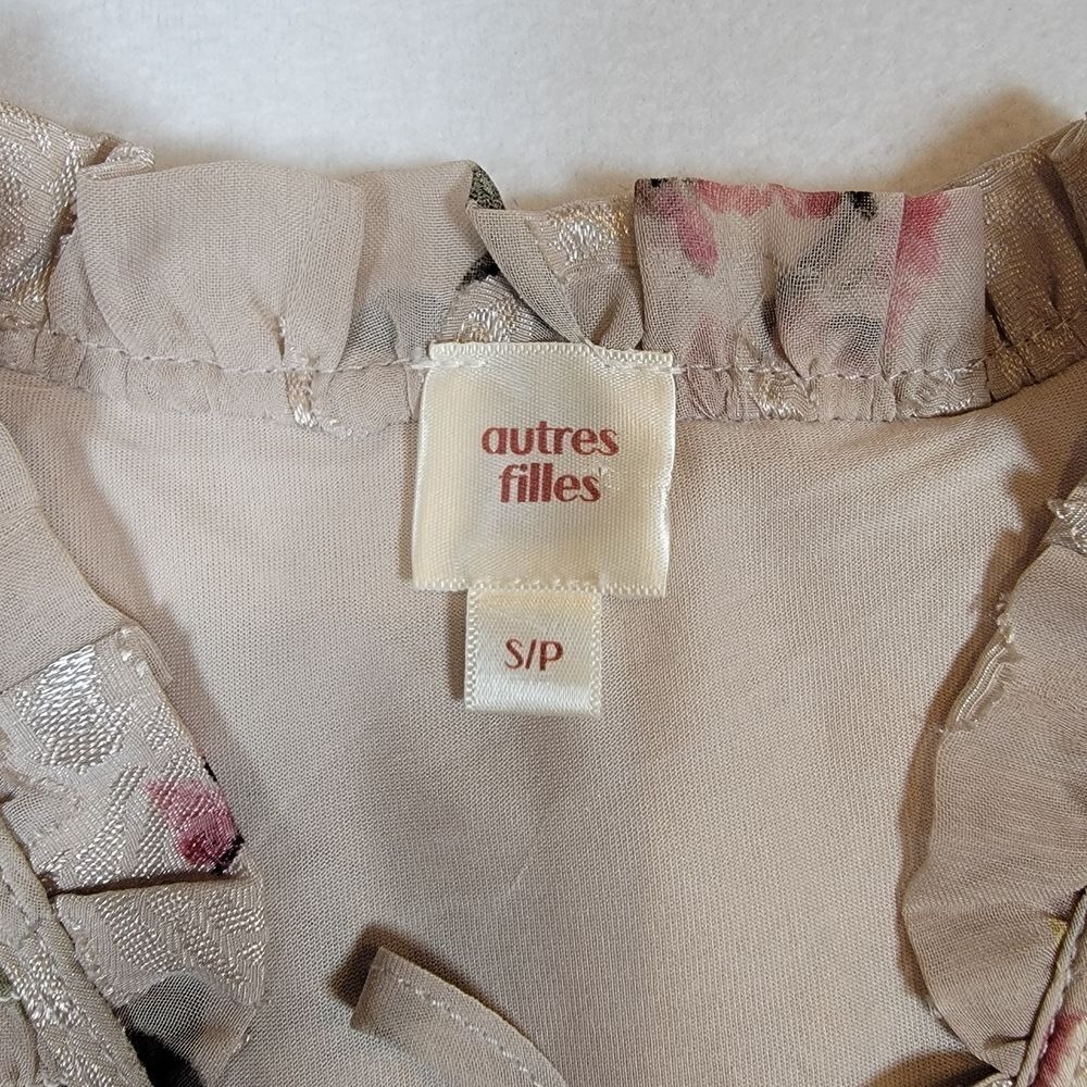 Autres Filles Womens Blouse Sz S Boho Floral Embroidered Lined Chiffon Front Tie - Picture 3 of 10